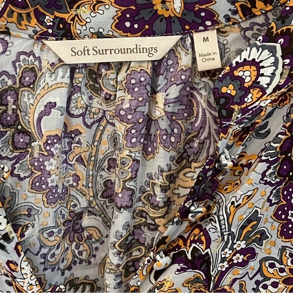 NWOT Soft Surroundings Via Alpina Blouse Paisley with Metallic Gold Threading M - Picture 3 of 6